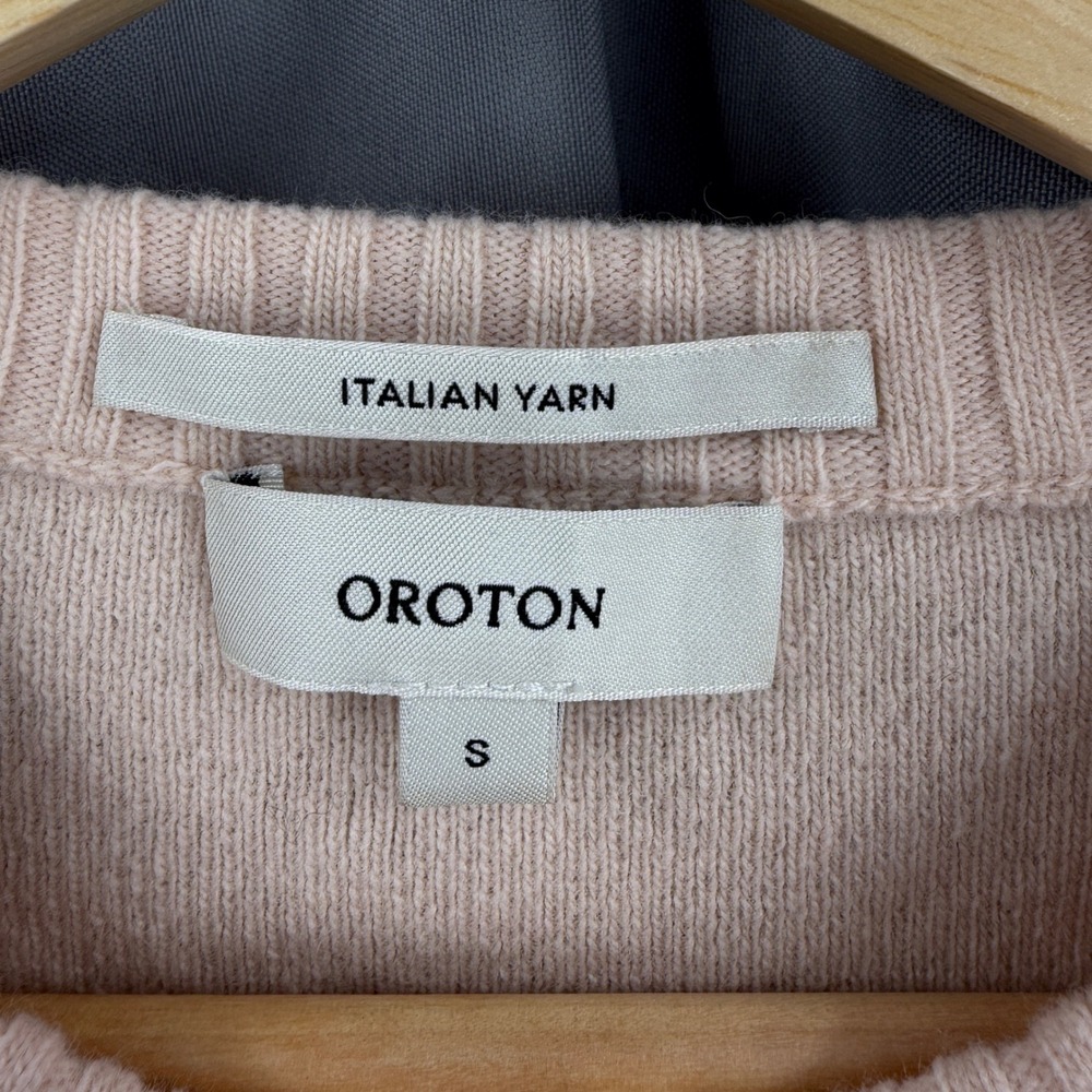 Oroton Blush Pink Short Sleeve Wool Cardigan Size Small Italian Yarn - Picture 3 of 5
